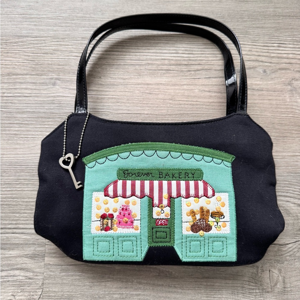 FOREVER by FOSSIL Purse Bakery Design Embroidered Shoulder Bag Mint Green Black